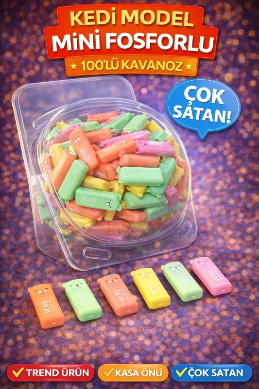 KEDİCİK MİNİ FOSFORLU / 100LÜ KAVANOZ